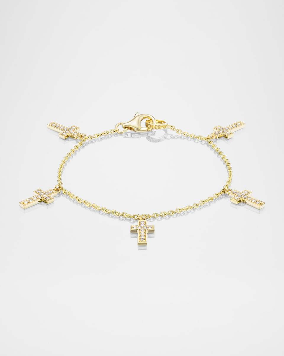 14K Yellow Gold Diamond Pave Cross Charm Bracelet